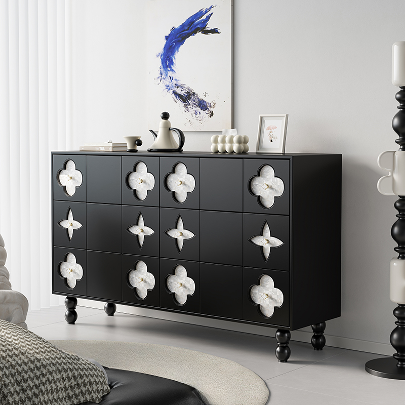 Matte Black Modish Hardwood Console Dresser/Lingerie Chest with 6 Drawers/5 Drawers, Horizontal/Vertical Orientation