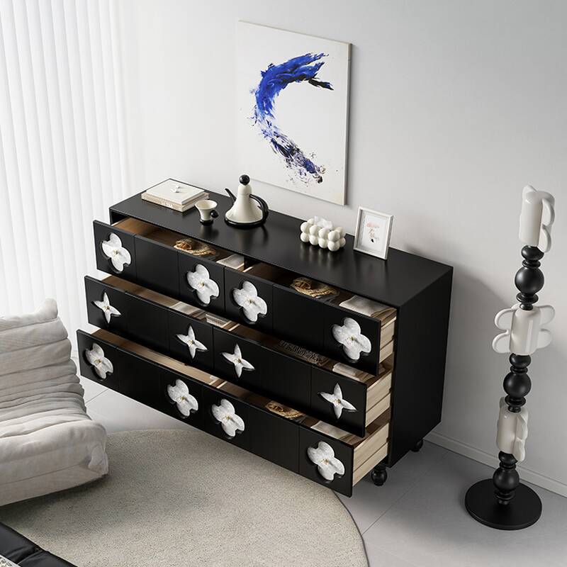 Matte Black Modish Hardwood Console Dresser/Lingerie Chest with 6 Drawers/5  Drawers, Horizontal/Vertical Orientation, Size 160 x 35 x 85 cm- OZ-Home-Hub