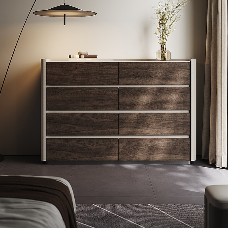 Modish Manufactured Wood Console Dresser with 8 Drawers, Horizontal Orientation