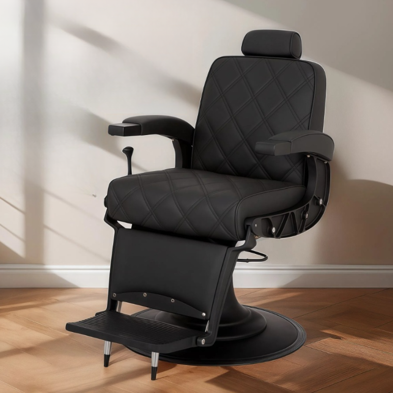 Adaptable Scratch-tolerant Barber Chair with Variable Headrest & Foot Rest, Manual Recline, Alloy Frame, Ink Cushion