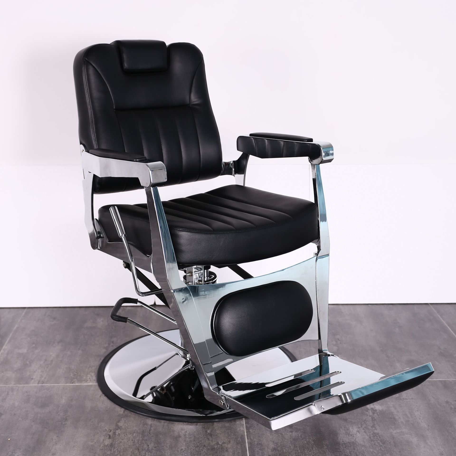 Lifting Scratch-immune Striped Flexible Barber Chair with Footrest, Exposed Back and Adjustable Headrest