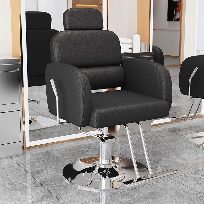 Variable Scratch-proof Rectangle Midnight Black Barber Chair with Adaptable Headrest, Uncovered Back & Foot Stand