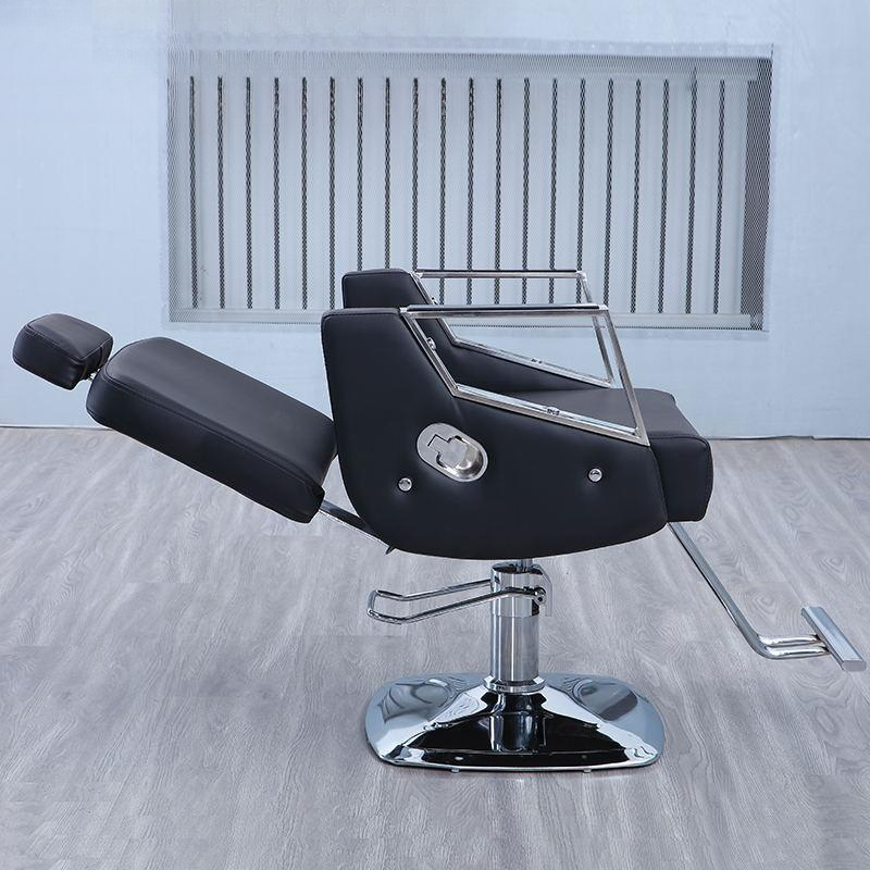 Metal Frame Swivel Lifting Rectangular Scratch-durable Adaptable Manual Recline Barber Chair with Foot Rest and Variable Headrest