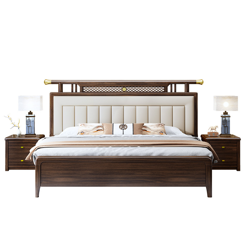 Pecan Art Deco Platform Storage Bed with Timber Frame and Mattress Included