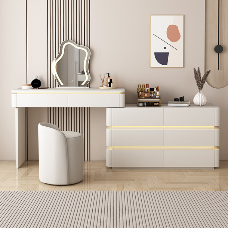 L-Shape Vanity Set with Illumination Light, Scalable, Sliding, 2-in-1, Adjustable Touch and Brightness