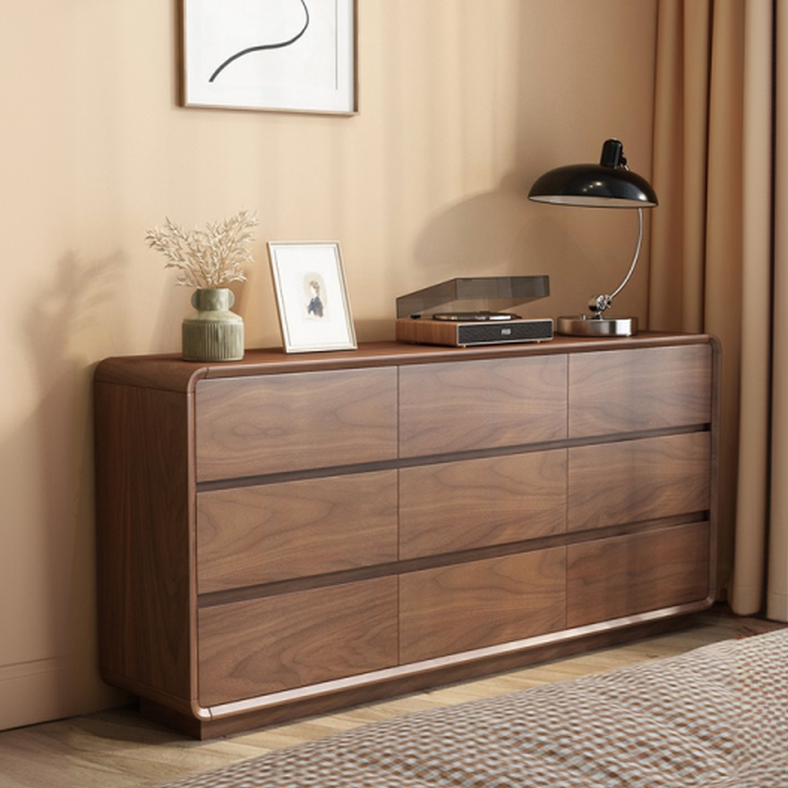 Auburn Casual Rubberwood Console Dresser/Semainier with Multiple Drawers in Horizontal/Vertical Orientation