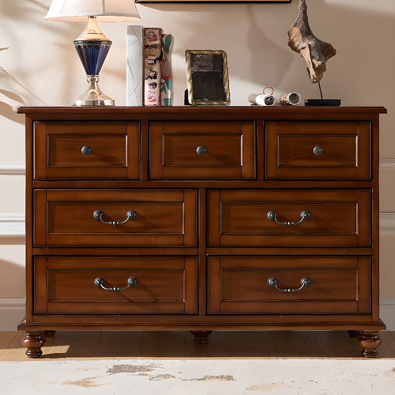 7 Drawers/5 Drawers/4 Drawers Contemporary Auburn Natural Wood Vertical/Horizontal Double Dresser/Semainier/Bachelor Chest