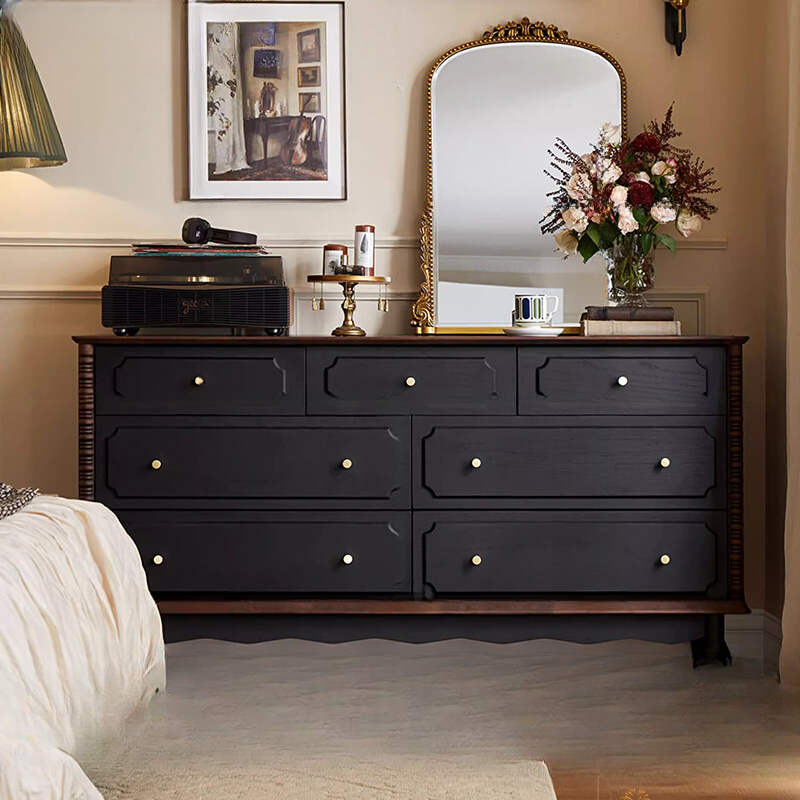4 Drawers/7 Drawers/6 Drawers Trendy Midnight Black Natural Wood Horizontal/Vertical Double Dresser/Bachelor Chest