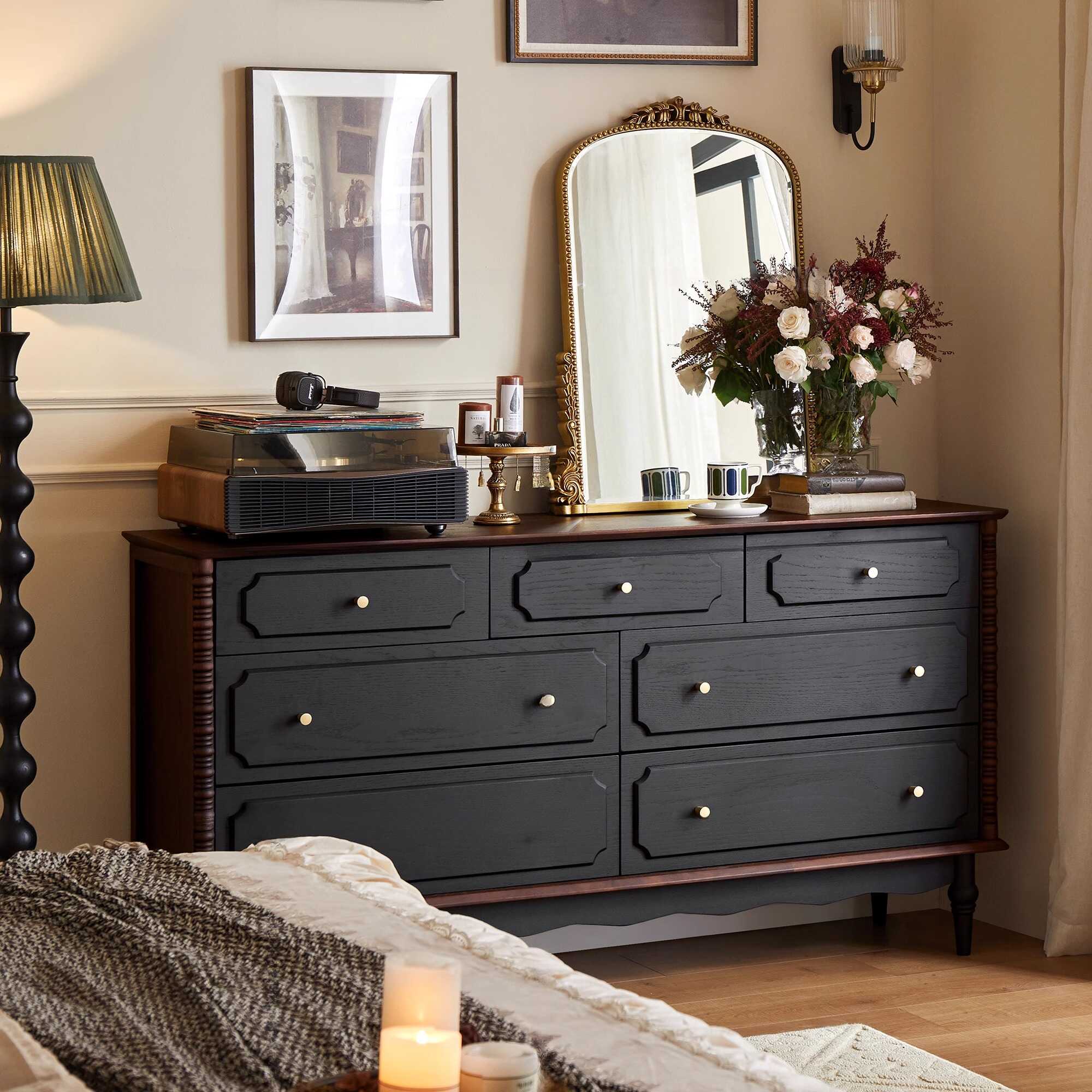 black dresser big AENKYO Modern Dresser in Farmhouse Style with 9 Storage Drawers, Long