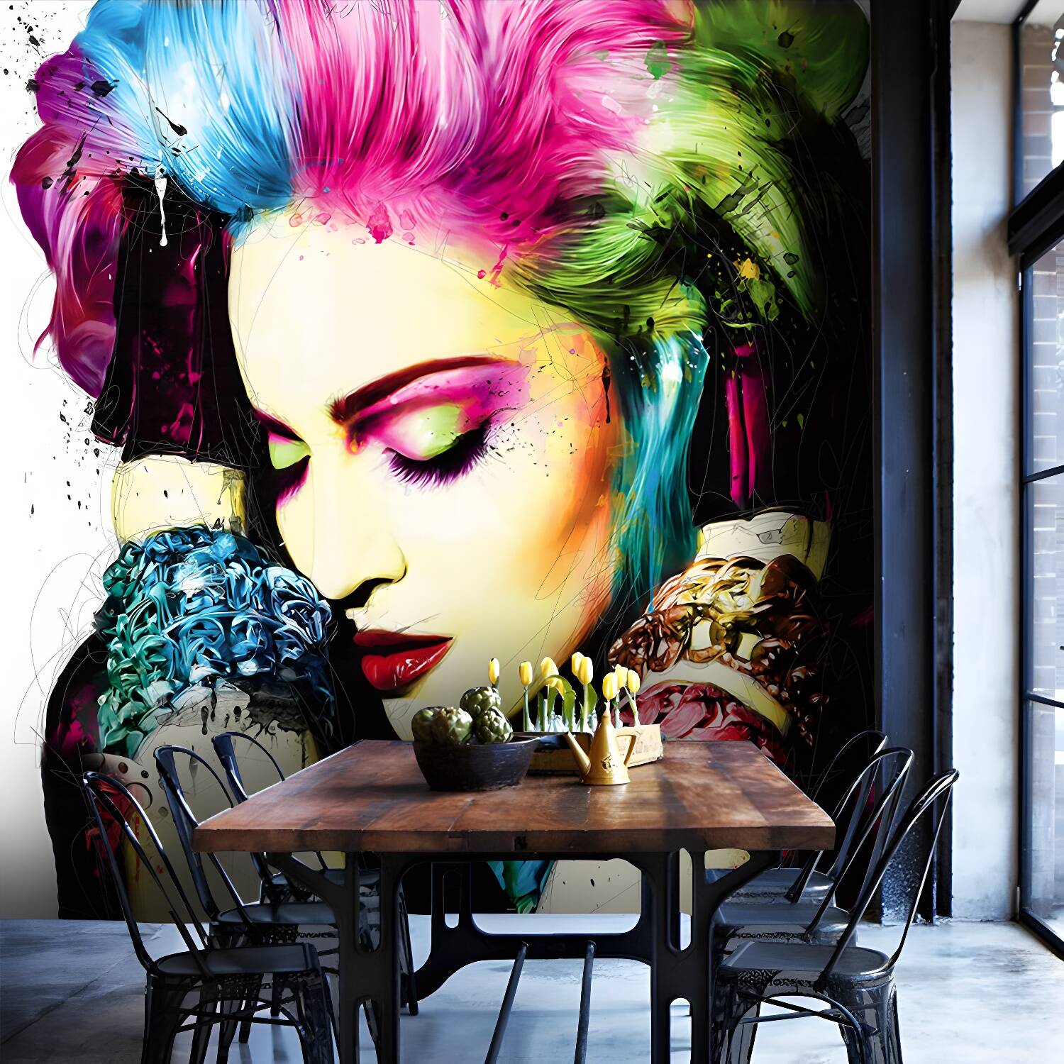 Illustration Beautiful Woman Wall Art for Living Room Decoration, Multi-Colour, Made to Measure