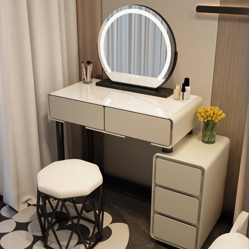 Scalable 2-in-1 Makeup Vanity with Sliding Drawers and Tabletop Storage