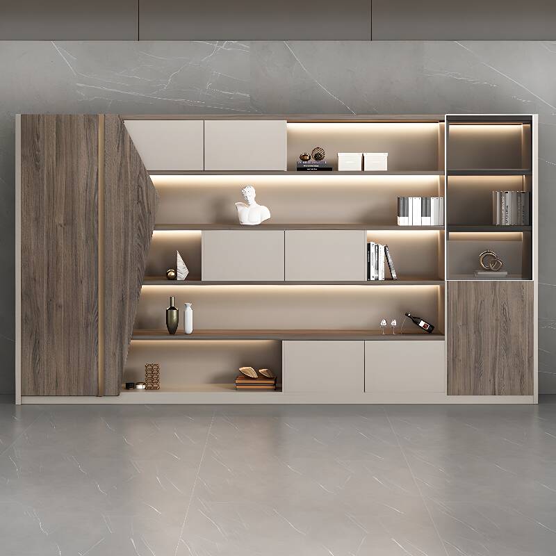 Trendy Lumber Office Storage Unit with Shelves, Cupboard, Doors, and 3-Wide Compartments