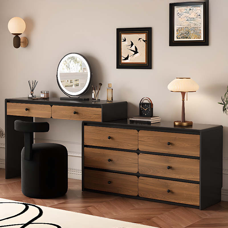 Midnight Black Shaker L-Shape Vanity Set with LED Lighting, 2-in-1 Feature, and Adjustable Touch Brightness