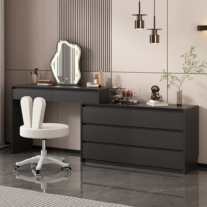 Sleek Midnight Black L-Shape Sliding 2-in-1 Makeup Vanity with Scalable Design and Tabletop Storage