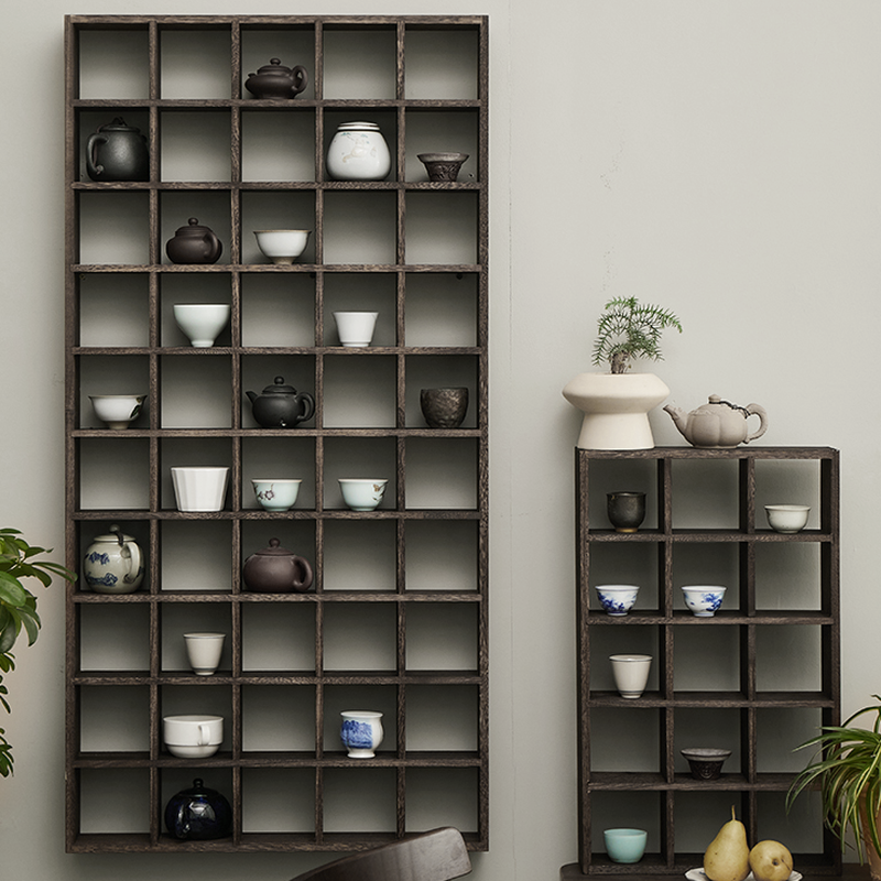 Pecan Floating Mount Accent Cabinet with Visible Storage, Wall Cabinet, and Fitted Assembly