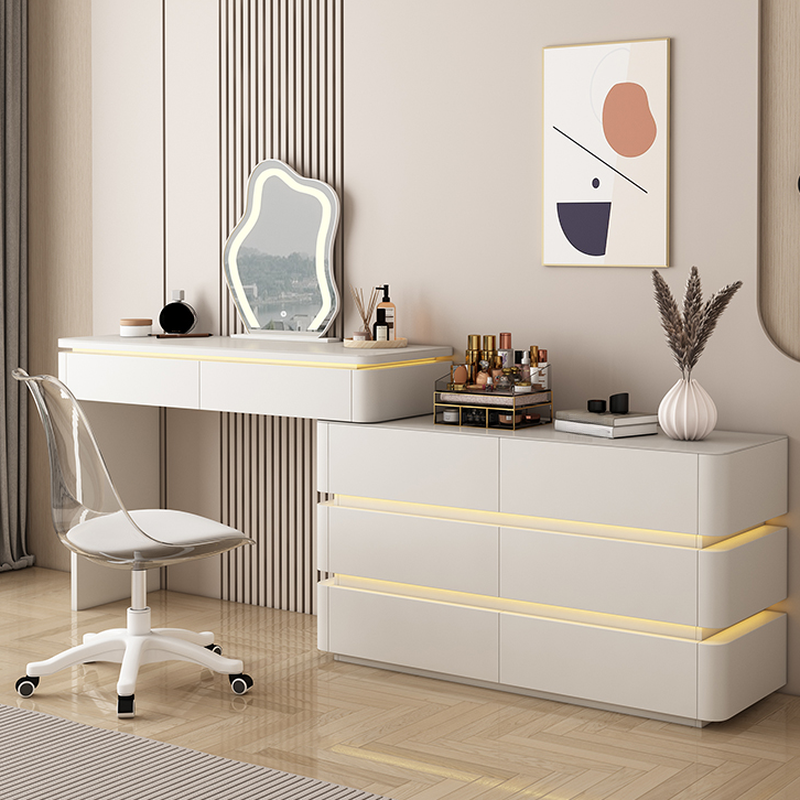 L-Shape LED Lighting Scalable Sliding 2-in-1 Makeup Vanity with Tabletop Storage