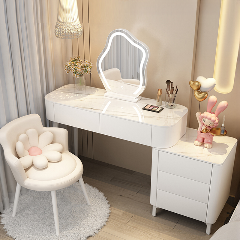 L-Shape Scalable Sliding 2-in-1 Makeup Vanity with Tabletop Storage