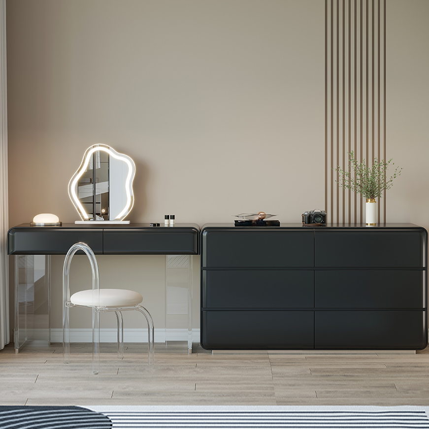 Midnight Black L-Shape Scalable Sliding 2-in-1 Makeup Vanity with Tabletop Storage