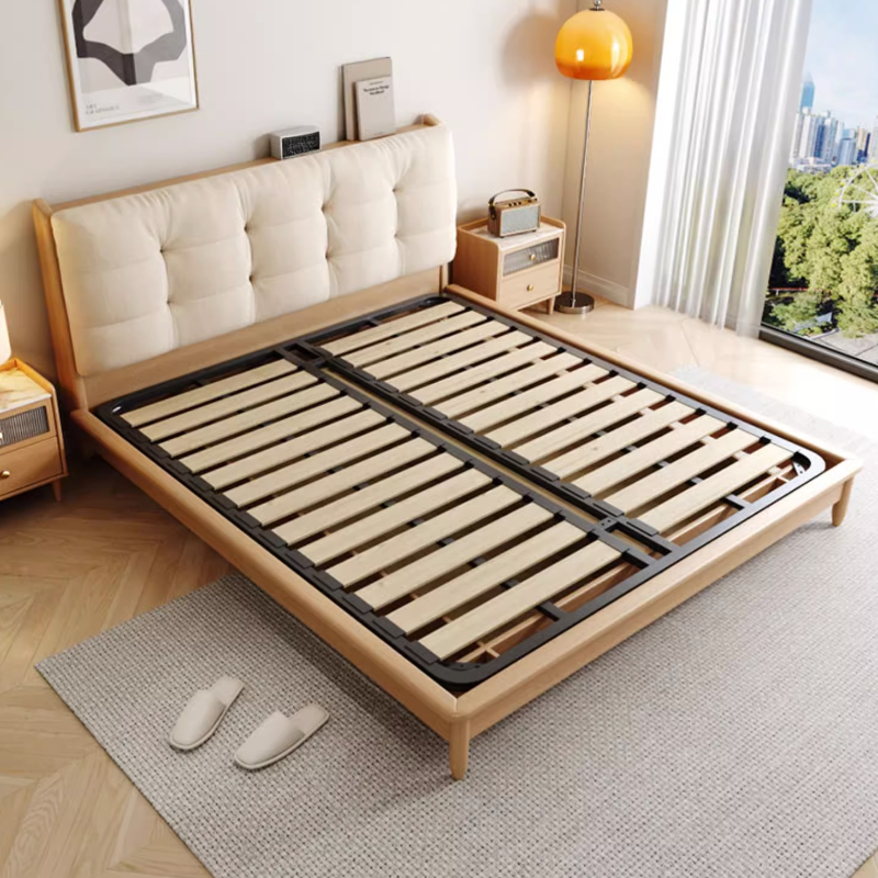 Natural Finish Art Deco Platform Storage Bed/Panel Bed