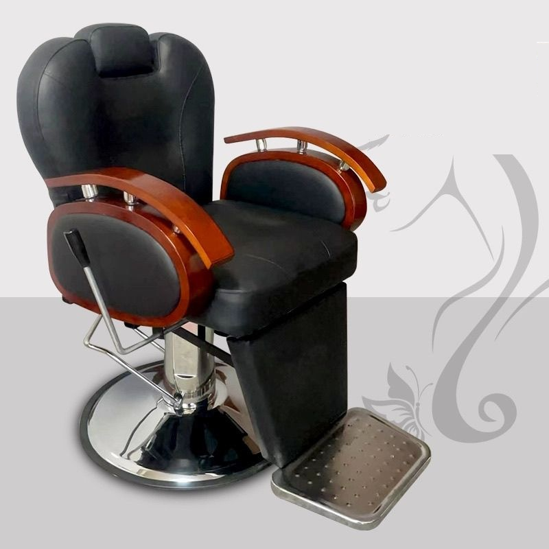 Solid Colour L-Shape Reclining & Manual Recline Barber Chair with Watertight Upholstered Leather and Enclosed Back