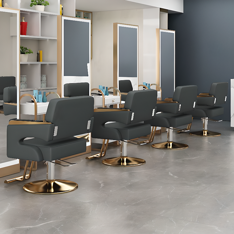 Metal Solid Colour Barber Chair, L-Shape & Solid Back, Turned & Water-resistant, Foot Platform
