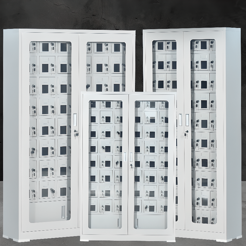 6 or more/5-layer/4-layer Steel 5-Wide or more/3-Wide/4-Wide Employee Lockers in White with 10 or More Compartments/9 Compartments, Clear Doors and Lock