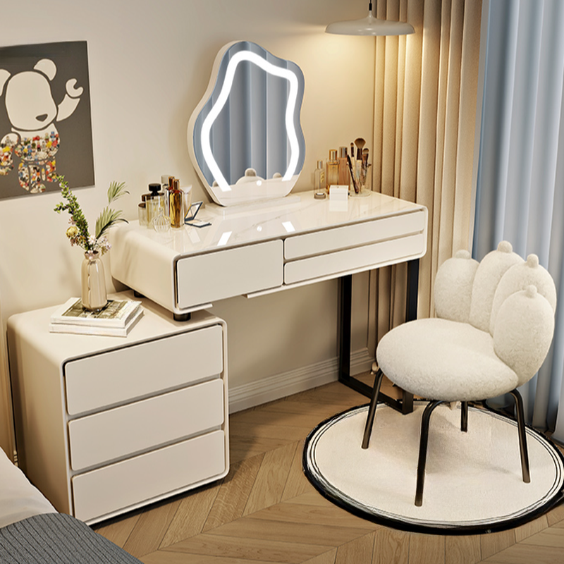 Minimalist White Large/Standard No Suspension Lumber Makeup Vanity with 6 Drawers/9 Drawers, Non-Upholstered Chair(s) Not Included