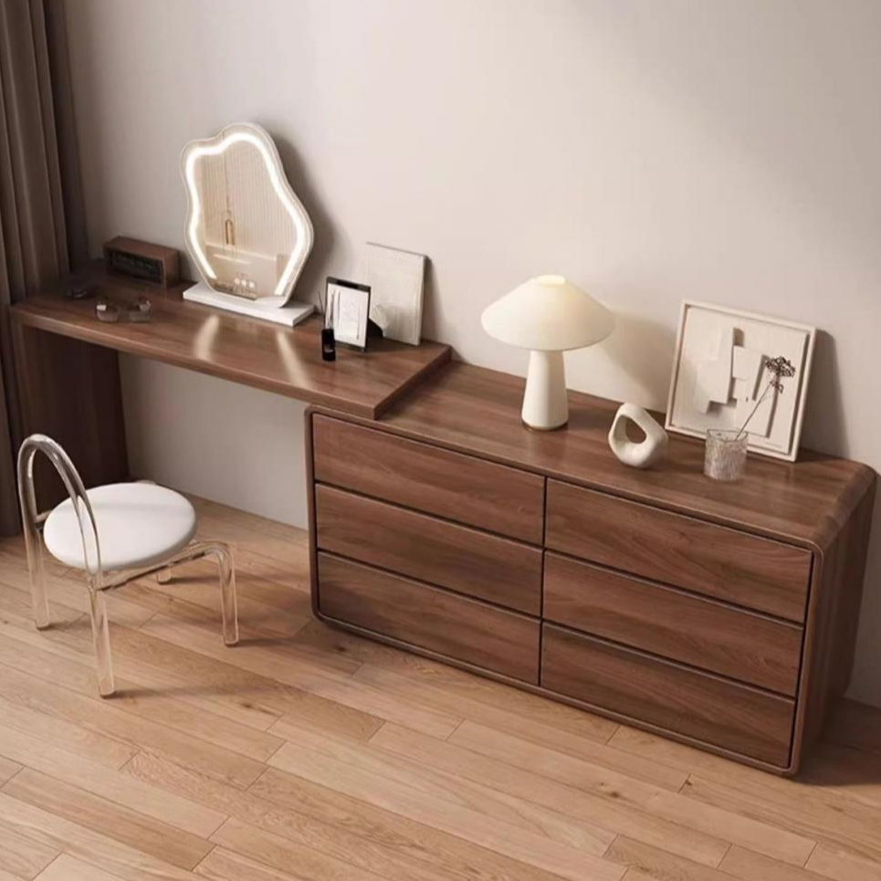 Sepia Engineered Wood Makeup Vanity for Sleeping Room with Scalable and Push-Pull Features