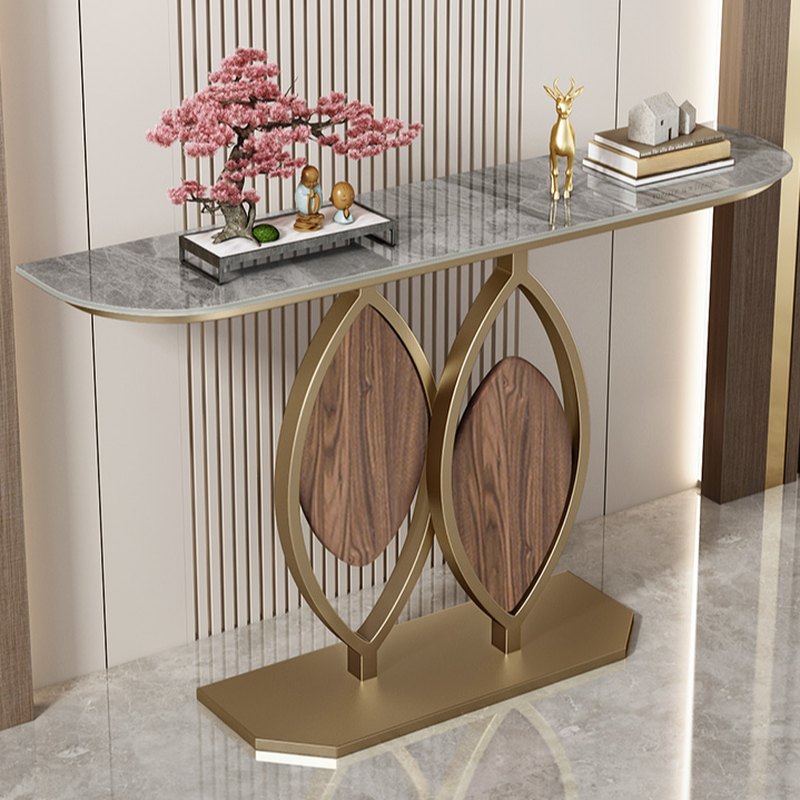 Classic Stone Top Pedestal Live Edge Console Desk