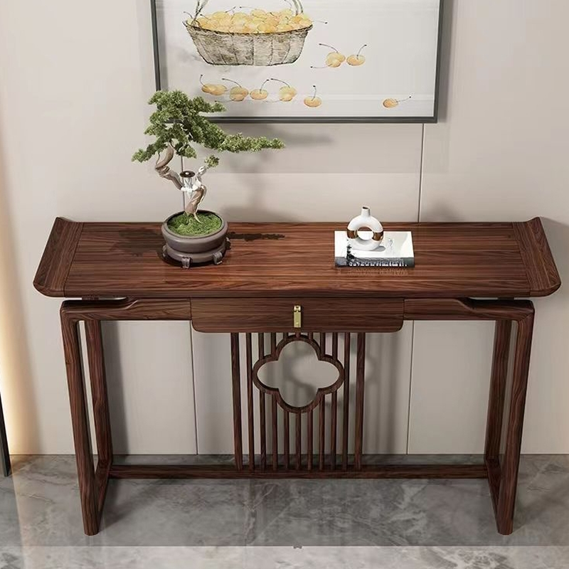 Minimalist Wood Sledge Hall Table in Taupe Rectangle with 1 Drawer