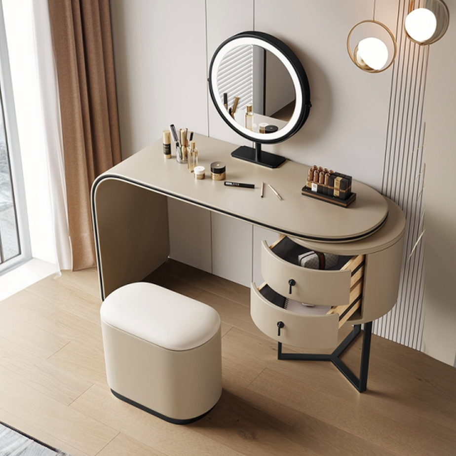 Engineered Wood Vanity Set with LED Lighting, Scalable, Push-Pull, and Adjustable Touch for Sleeping Quarters