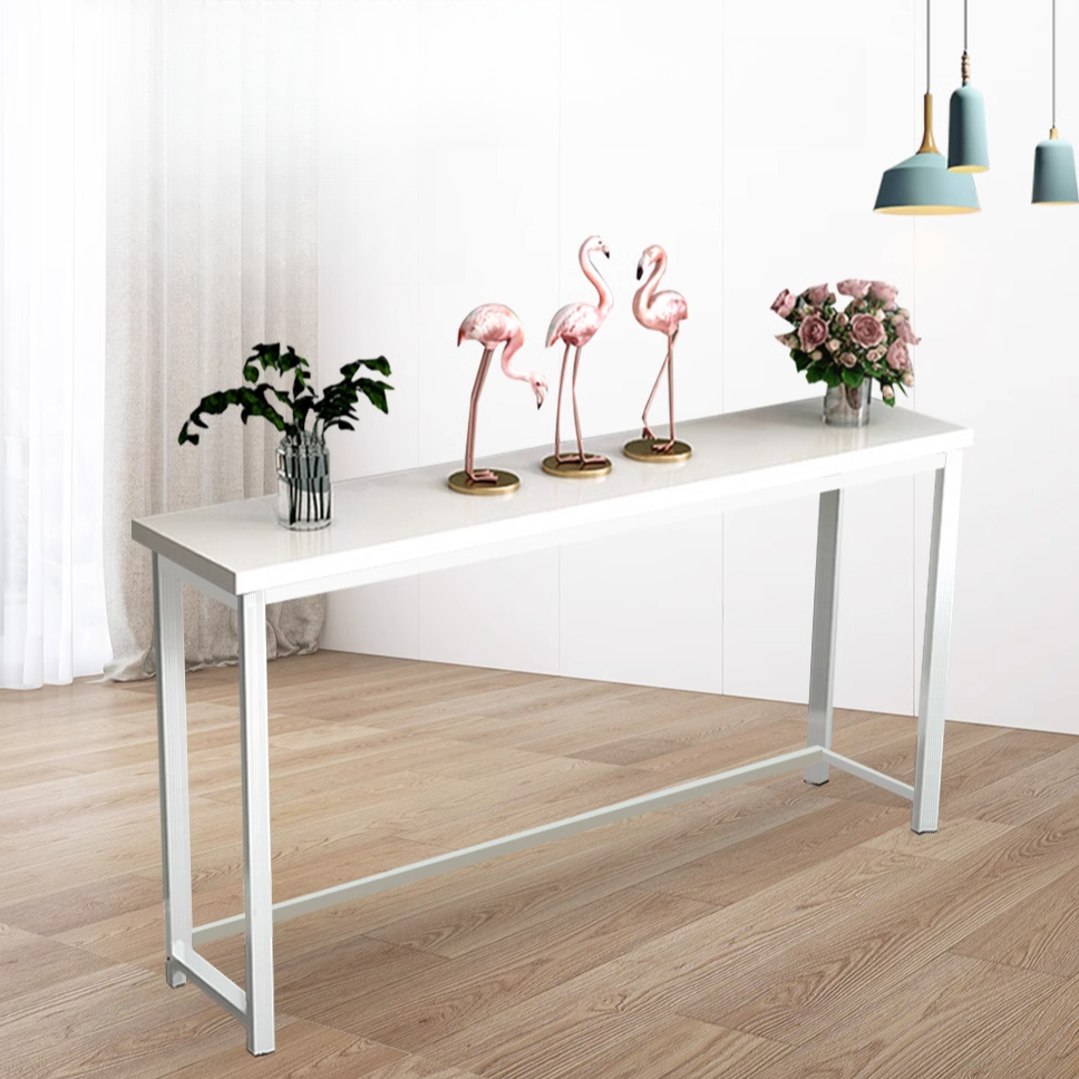 Minimalist White Wood Hall Table with Four Legs, Rectangle Top