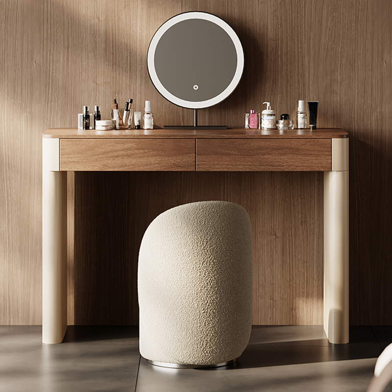 Circular Engineered Wood Vanity Set for Sleeping Room with LED Lighting, Push-Pull, Adjustable Touch and Brightness