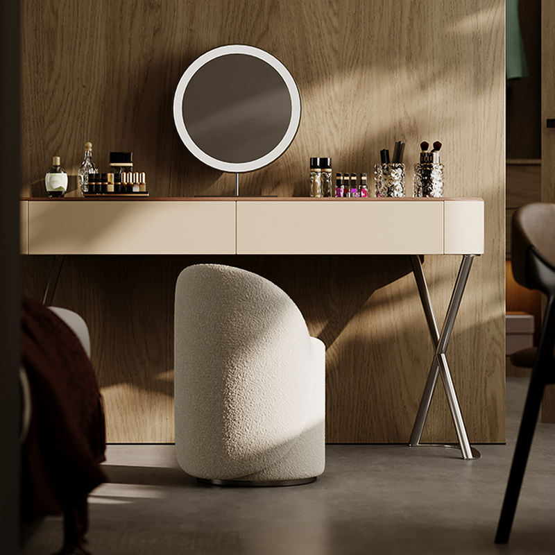 Orbicular Manufactured Wood Push-Pull Vanity Set for Sleeping Quarters with Adjustable Brightness Lighting System, Adjustable Touch