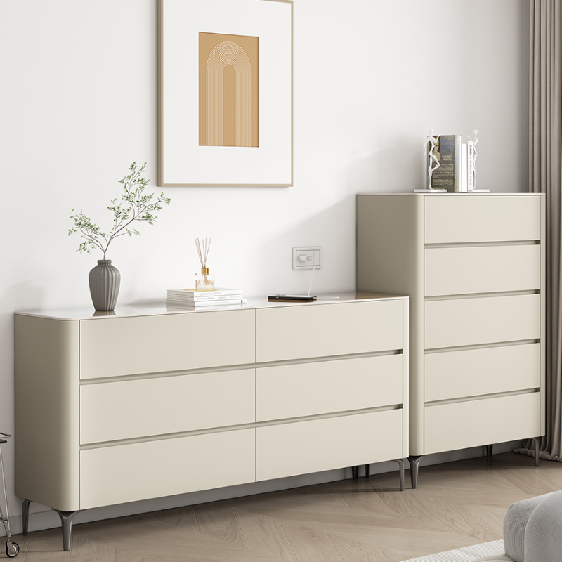 White Trendy Manufactured Wood Console Dresser/Bachelor Chest/Semainier with 6 Drawers/9 Drawers/3 Drawers in Horizontal/Vertical Orientation