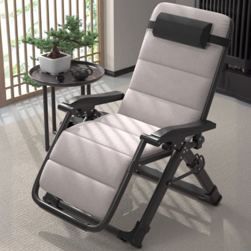 Alloy Frame Non Rocking Space-saving Midnight Black/Gray/Sepia Reclining Deck Chair with Locking Back Angle and Independent Foot Movement, Cup Holder Included/Not Included