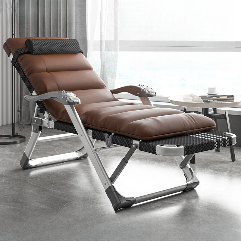 Silver Legged Space-saving Cushioned Reclining Deck Chair with Headrest