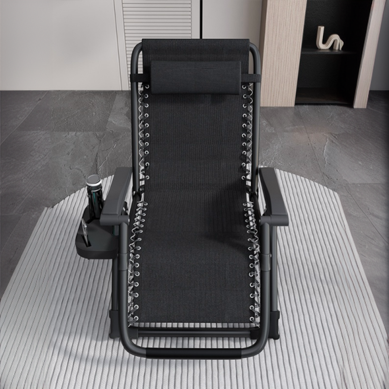 Space-saving Reclining Deck Chair with Headrest and Cup Holder