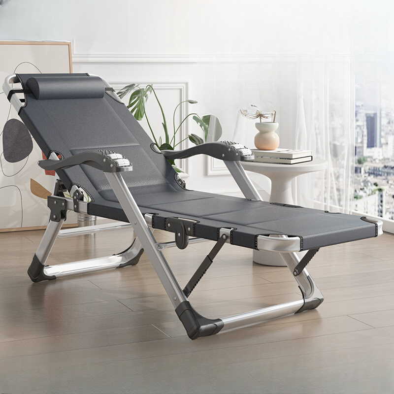 Silver Legged Space-saving Reclining Deck Chair with Headrest