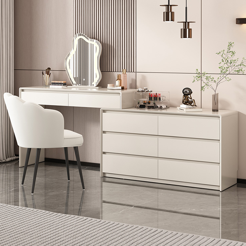 MDF L-Shape Vanity Set for Sleeping Room with LED Lighting, Scalable, Adjustable Touch and Brightness