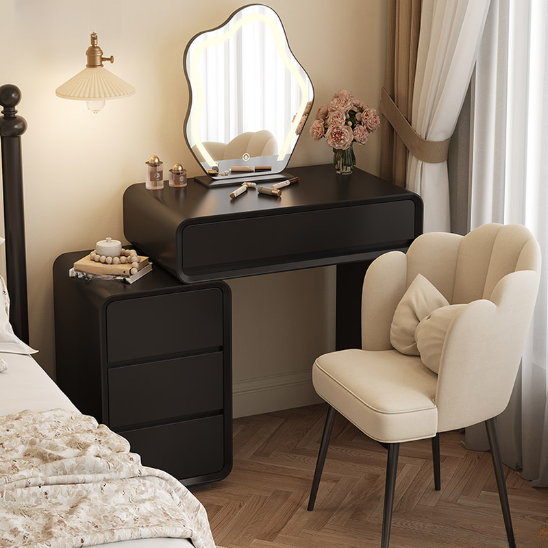 Midnight Black MDF Vanity Set with LED Lighting, Scalable, Adjustable Touch and Brightness for Sleeping Room