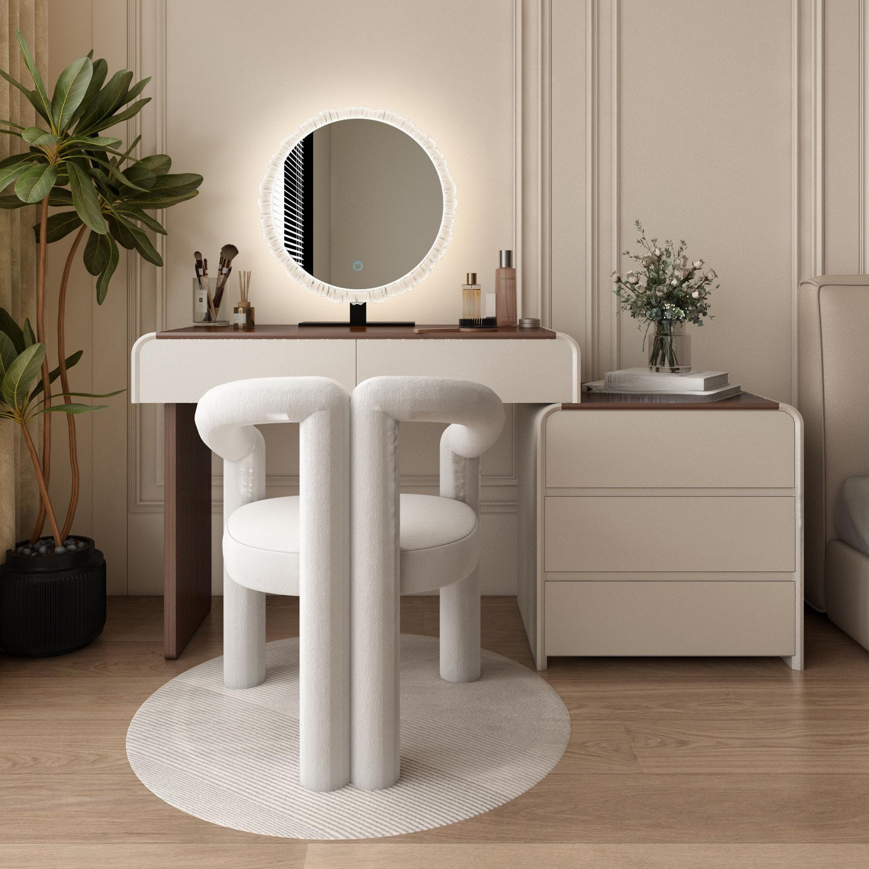 Multi-Colour L-Shape Vanity Set for Sleeping Room with LED Lighting, Scalable, Adjustable Touch and Brightness