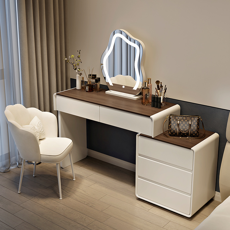 Multi-Colour Wood L-Shape Vanity Set with Lighting System, Scalable, Adjustable Touch and Brightness