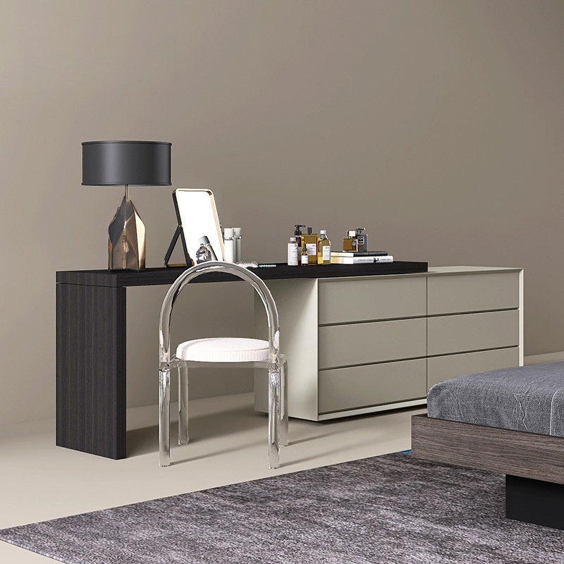 Wood L-Shape Scalable Makeup Vanity with Push-Pull Feature for Sleeping Room