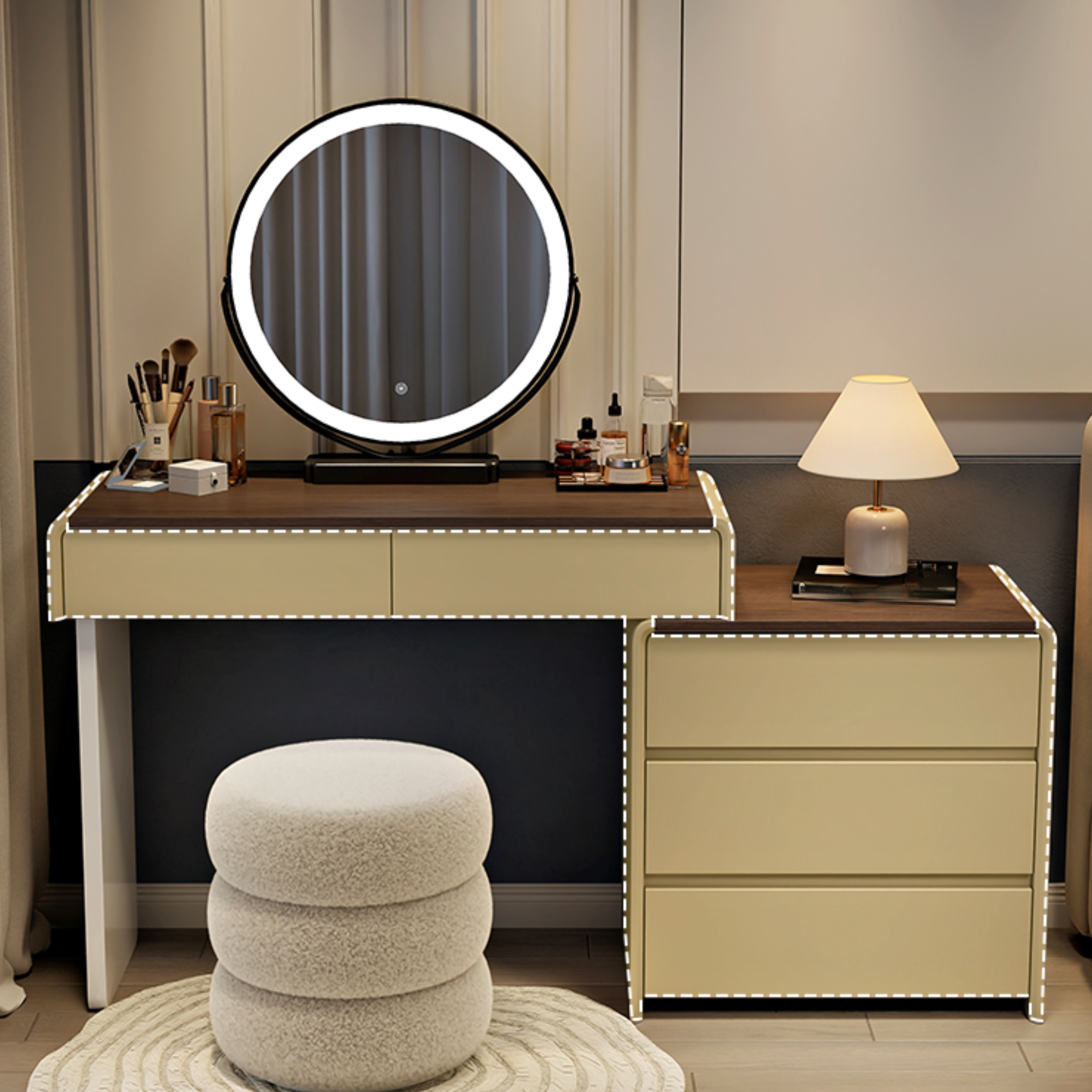 Scalable Makeup Vanity with Push-Pull Feature for Sleeping Room