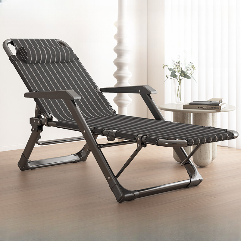 Midnight Black/Dark Blue Arm Recliner with Pop Up Feature, Alloy Frame, Non-Rocking Base, Removable Cushions, Locking Back Angle, and Headrest