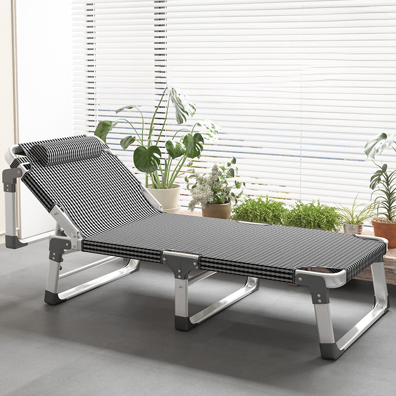 Versatile Alloy Arm Recliner with Grey/Dark Blue/Chestnut Upholstery, Pop Up Foldable, Non Rocking Base, and Removable Cushion with Locking Back Angle and Headrest