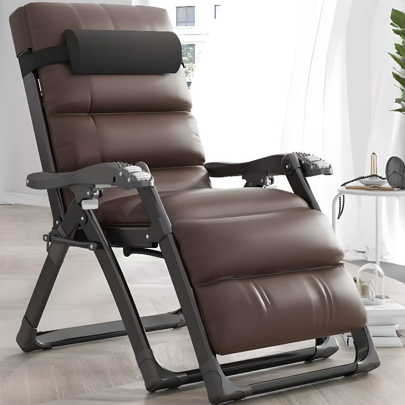Portable Grey/Sepia/Orange Standard (No Motion) Reclining Chair with Detachable Cushion, Locking Back Angle, Metal Frame and Headrest