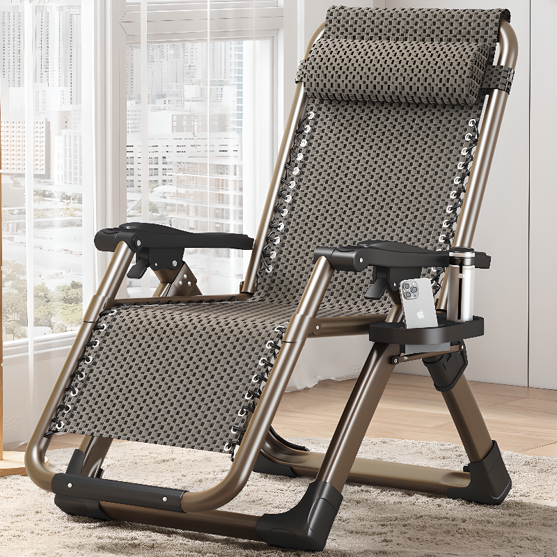 Non Rocking Alloy Brown Locking Back Angle Accent Recliner with Removable Cushion, Headrest & Cup Holder
