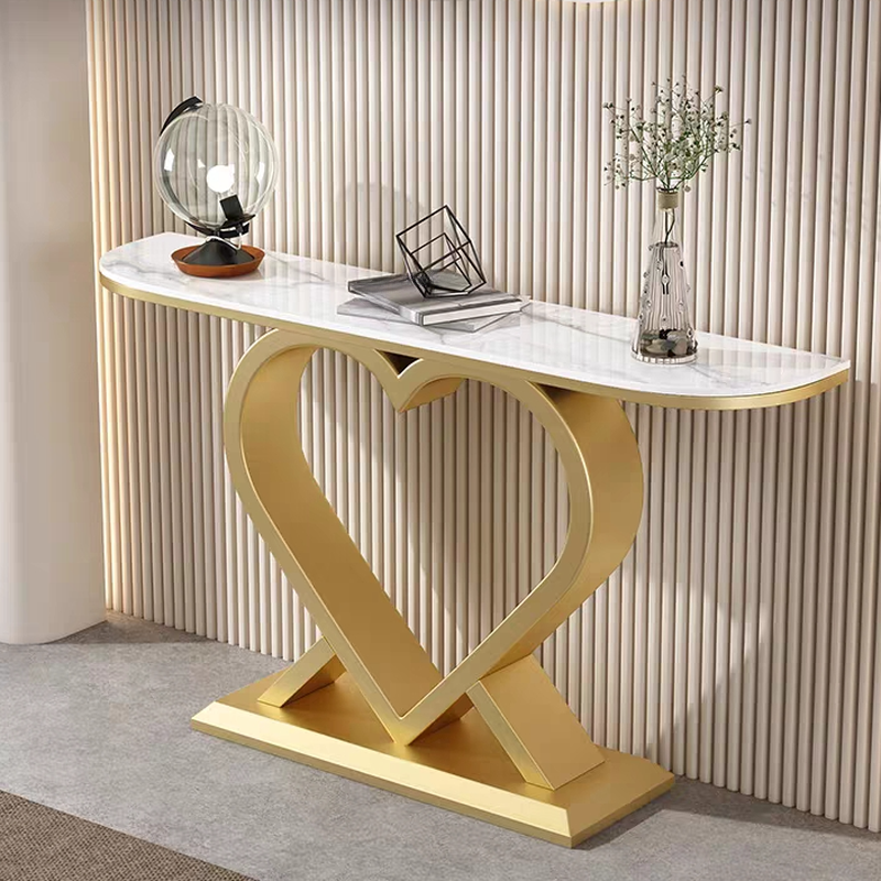 Art Deco/Minimalist Stone Pedestal Entrance Table with Scratch-durable Half Round Top, Stain Resistant